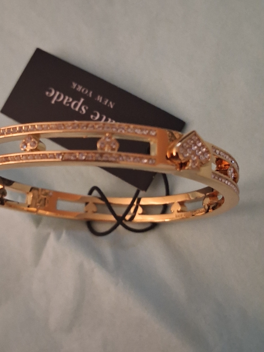 Kate Spade  Goldtone  Crystal Heart Hinged Bangle Bracelet NWT